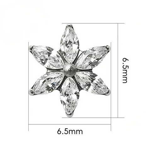 16G ASTM F136 Titanium 6 Marquise CZ Flower Labret Stud Internal Thread