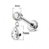 16G ASTM F136 Titanium Pendant Dangling Waterdrop CZ Labret Stud Internal Thread