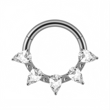 16G ASTM F136 Titanium Out 5 Waterdrop CZ Hinged Segment Ring Septum Clicker Daith Ring