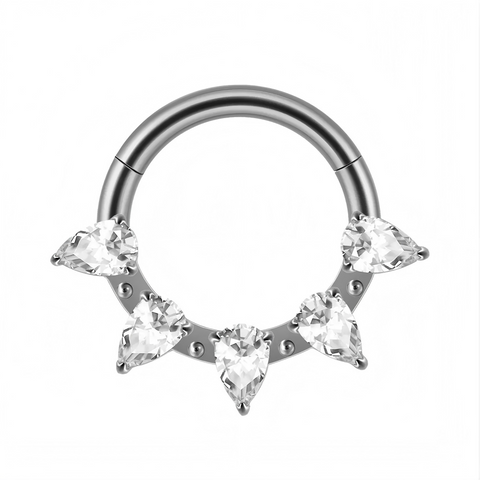 16G ASTM F136 Titanium Out 5 Waterdrop CZ Hinged Segment Ring Septum Clicker Daith Ring