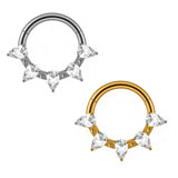 16G ASTM F136 Titanium Out 5 Waterdrop CZ Hinged Segment Ring Septum Clicker Daith Ring