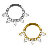 16G ASTM F136 Titanium 5 Waterdrop CZ Hinged Segment Ring Septum Clicker Hinged Ring