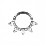 16G ASTM F136 Titanium 5 Waterdrop CZ Hinged Segment Ring Septum Clicker Hinged Ring