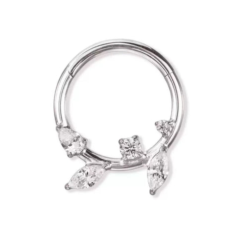 16G ASTM F136 Titanium Marqusie CZ Leaf Clicker Hinged Segment Ring