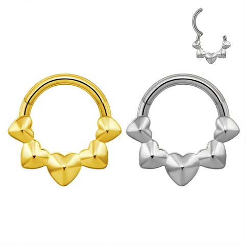 16G ASTM F136 Titanium 5 Metal Heart Leaf Clicker Hinged Segment Ring