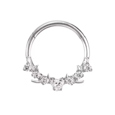 16G ASTM F136 Titanium Thorn with Heart CZ Clicker Hinged Segment Ring