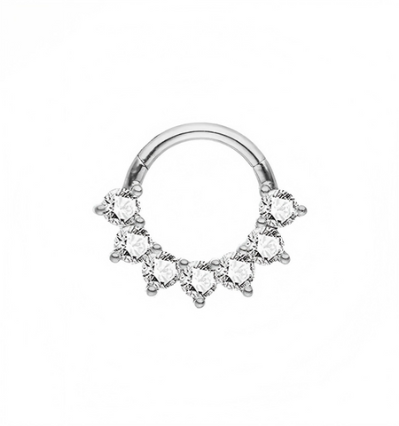 16G ASTM F136 Titanium 7 CZ Hinged Segment Ring Septum Clicker Daith Ring