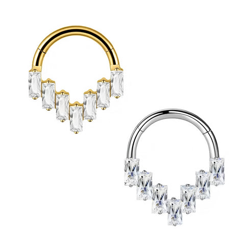 16G ASTM F136 Titanium Vertical Rectangle CZ Hinged Segment Ring Septum Clicker