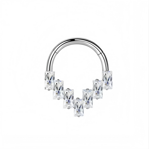 16G ASTM F136 Titanium Vertical Rectangle CZ Hinged Segment Ring Septum Clicker