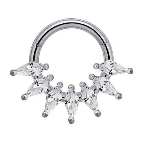 16G ASTM F136 Titanium 7 Rhombus CZ Hinged Segment Ring Septum Clicker