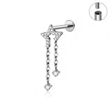 16G ASTM F136 Titanium Dangling Chain Pendant Incomplete Star Labret Stud Internal Thread