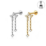16G ASTM F136 Titanium Dangling Chain Pendant Incomplete Star Labret Stud Internal Thread