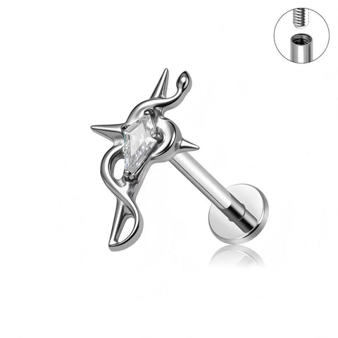 16G ASTM F136 Titanium Winding Snake Labret Stud Internal Thread