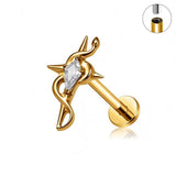 16G ASTM F136 Titanium Winding Snake Labret Stud Internal Thread