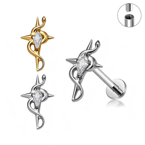 16G ASTM F136 Titanium Winding Snake Labret Stud Internal Thread