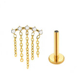 16G ASTM F136 Titanium 5 CZ Pendant Dangling Chain Labret Stud Internal Thread