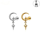 16G ASTM F136 Titanium Pendant Dangling Moon Star Chain Labret Stud Internal Thread