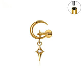 16G ASTM F136 Titanium Pendant Dangling Moon Star Chain Labret Stud Internal Thread