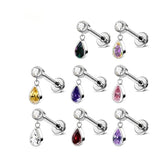 16G ASTM F136 Titanium Pendant Dangling Waterdrop CZ Labret Stud Internal Thread