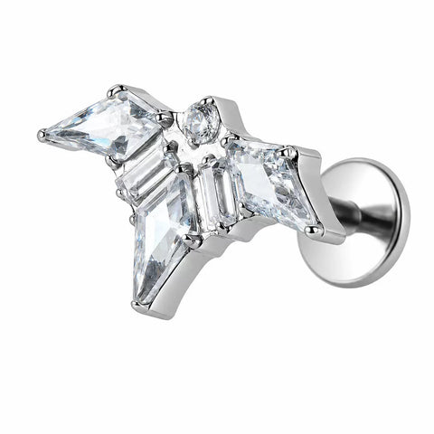 16G ASTM F136 Titanium Wing With 3 Rhombus CZ Labret Stud Internal Thread