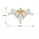 16G ASTM F136 Titanium Wing With 3 Rhombus CZ Labret Stud Internal Thread