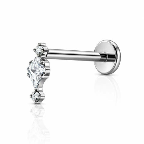 16G ASTM F136 Titanium Rhombus CZ Labret Stud Internal Thread
