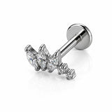 16G ASTM F136 Titanium 3 Marquise with 2 CZ Labret Stud Earring