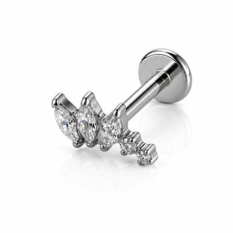 16G ASTM F136 Titanium 3 Marquise with 2 CZ Labret Stud Earring
