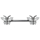14G ASTM F136 Titanium Marquise CZ Butterfly Internal Thread Nipple Piercing Ring Barbell