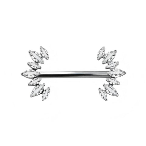14G ASTM F136 Titanium Marquise CZ Wing Internal Thread Nipple Piercing Ring Barbell
