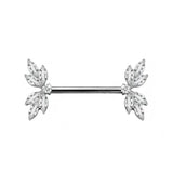 14G ASTM F136 Titanium Marquise CZ Wing Internal Thread Nipple Piercing Ring Barbell