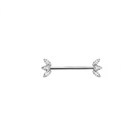 14G ASTM F136 Titanium Marquise CZ Internal Thread Nipple Piercing Ring Barbell
