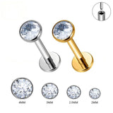 16G Labret Stud Threadless Internal Threaded Bezel Setting CZ
