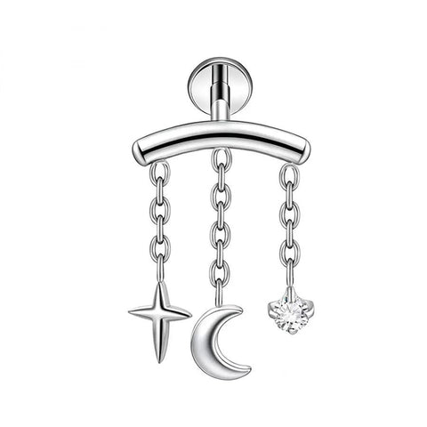 16G ASTM F136 Titanium Hidden Helix Labret Stud Earring with Chains