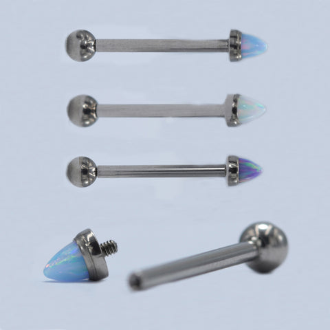 14G ASTM F136 Titanium Bullet Opal Straight Barbell Tongue Piercing