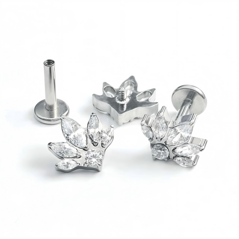 16G ASTM F136 Titanium 5 Marquise Crown Labret Stud Earring 0021