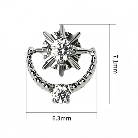 16G ASTM F136 Titanium Moon Star Paved CZ Labret Stud Internal Thread
