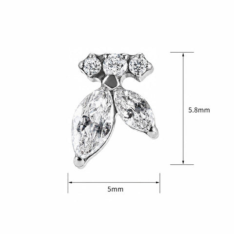 16G ASTM F136 Titanium Cherry with Marquise CZ Labret Stud 0437