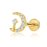 16G ASTM F136 Titanium Moon with Round CZ Labret Stud Earring 0110