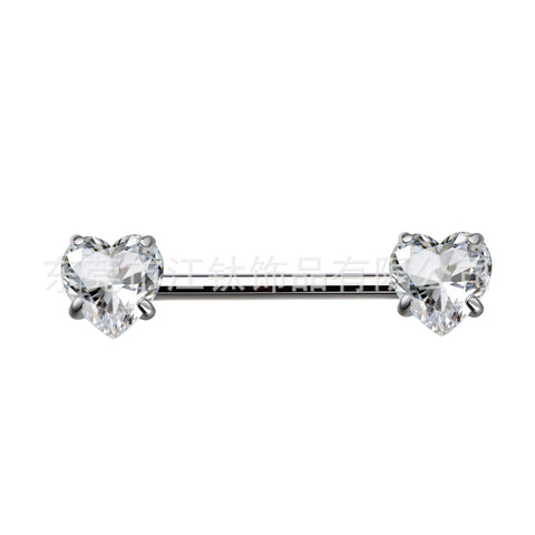 14G ASTM F136 Titanium Prong Setting Heart Round Square Shape Nipple Ring Barbell