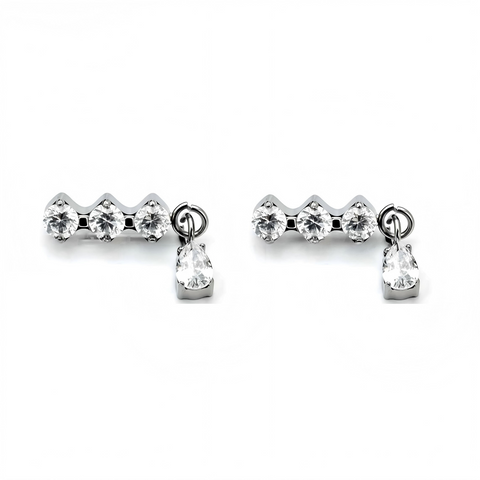 16G ASTM F136 Titanium 3CZ Pendant Dangle Labret Stud Earring