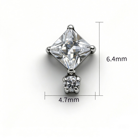 16G ASTM F136 Titanium Square CZ with Round CZ Labret Stud Internal Thread