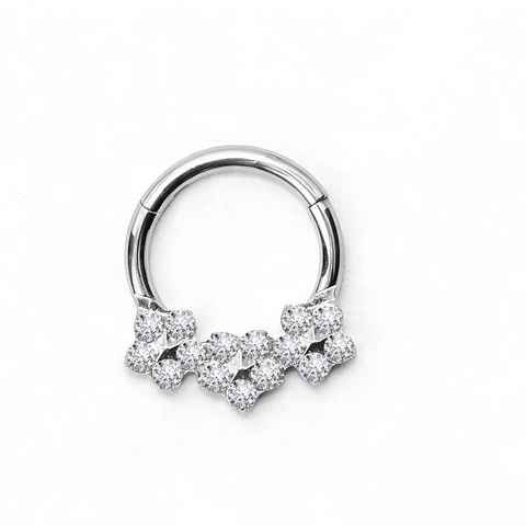 16G ASTM F136 Titanium 3 Flower Hinged Segment Ring Septum Clicker Daith Ring