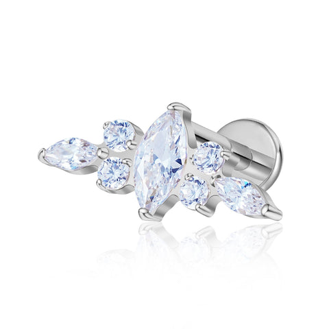 16G ASTM F136 Titanium Wing with 3 Marquise CZ Labret Stud Earring