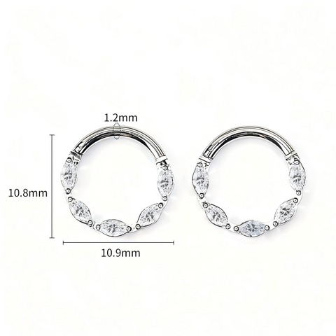 16G ASTM F136 Titanium 5 Marquise CZ Hinged Segment Ring Septum Clicker Daith Ring