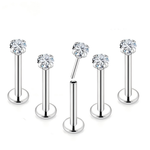 16G 2mm 3mm 4mm 5mm 6mm ASTM F136 Titanium Threadless Prong CZ Labret Stud Earring (Copy)