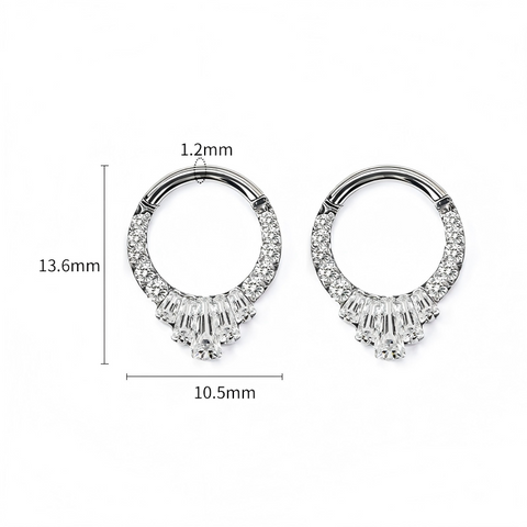 16G ASTM F136 Titanium Tribe CZ Hinged Segment Ring Septum Clicker Daith Ring