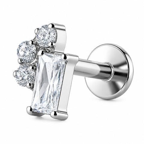 16G ASTM F136 Titanium Rectangle CZ with 3 Round CZ Labret Stud Earring 0453