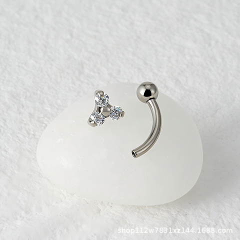 16G ASTM F136 Titanium Triangle CZ Rook Curved Barbell Labret Stud Earring
