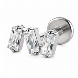 16G ASTM F136 Titanium 3 Rectangle CZ Labret Stud 0451